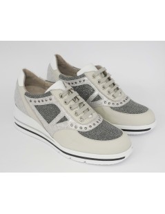 F.lli Tomasi Sneakers Comfort Plantare Glitter Pelle Bianco Cenere