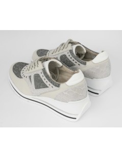 F.lli Tomasi Sneakers Comfort Plantare Glitter Pelle Bianco Cenere