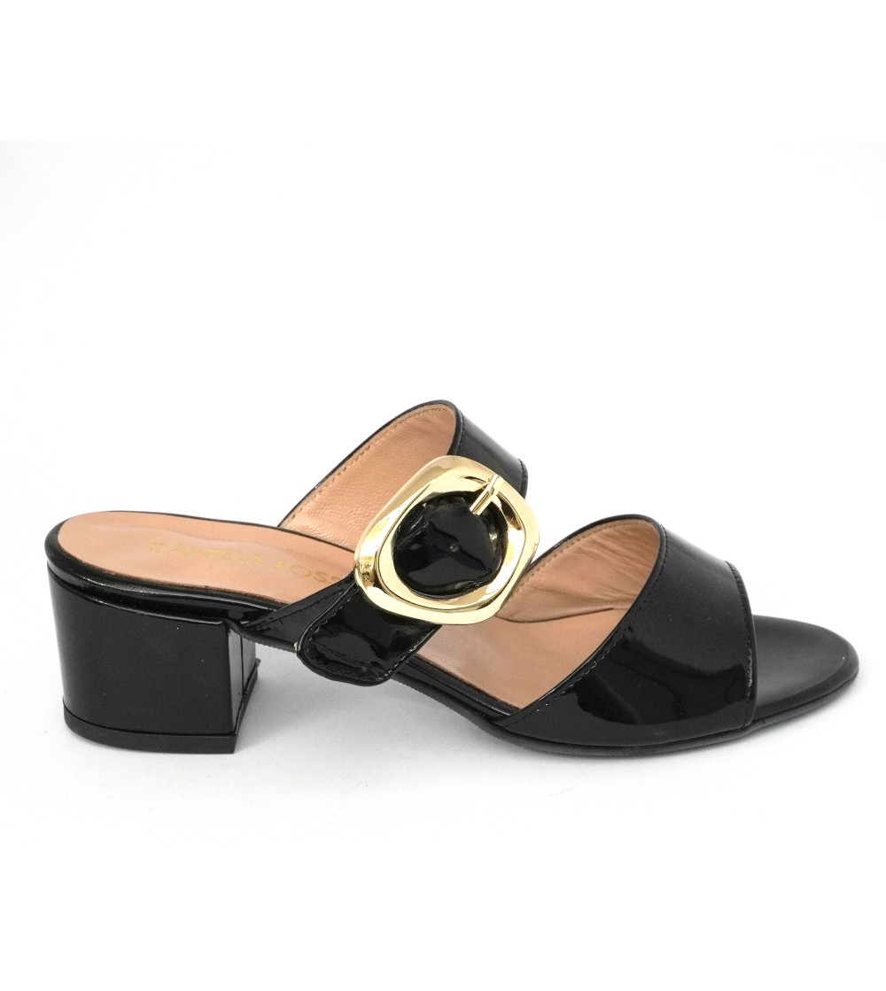 Daniela Rossi Sandalo Ciabattina 2 Fasce Vernice Nero