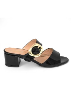 Daniela Rossi Sandalo Ciabattina 2 Fasce Vernice Nero