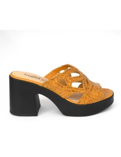 Donna Soft Ciabatta Zeppatacco Monofascia Intreccio Senape