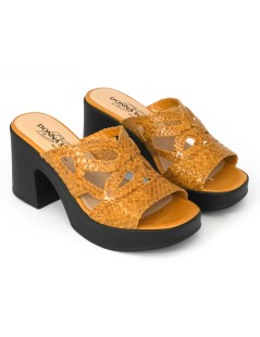 Donna Soft Ciabatta Zeppatacco Monofascia Intreccio Senape