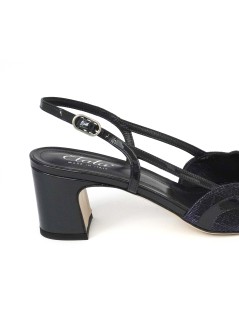 Elata Sandalo Cerimonia Classic Tacco Medio Vernice Glitter Blu Notte