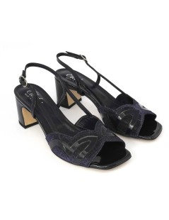 Elata Sandalo Cerimonia Classic Tacco Medio Vernice Glitter Blu Notte