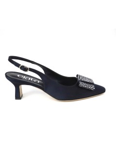 Elata Slingback Tacco Medio Fiocco Strass Raso Blu