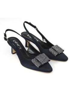 Elata Slingback Tacco Medio Fiocco Strass Raso Blu