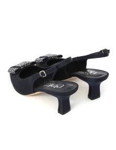 Elata Slingback Tacco Medio Fiocco Strass Raso Blu