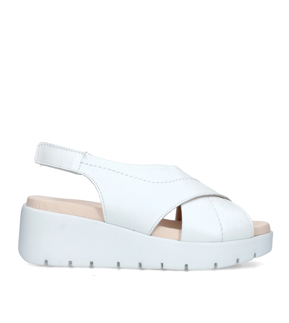 Callaghan BERA Sandalo Zeppa Fasce Larghe Incrocio Velcro Tallone  Bianco