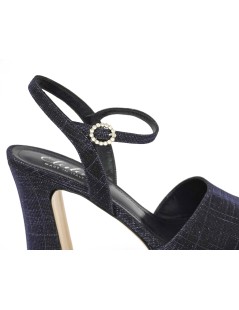 Elata Sandalo Elegante Tacco Plateau Alto Tessuto Glitter Blu