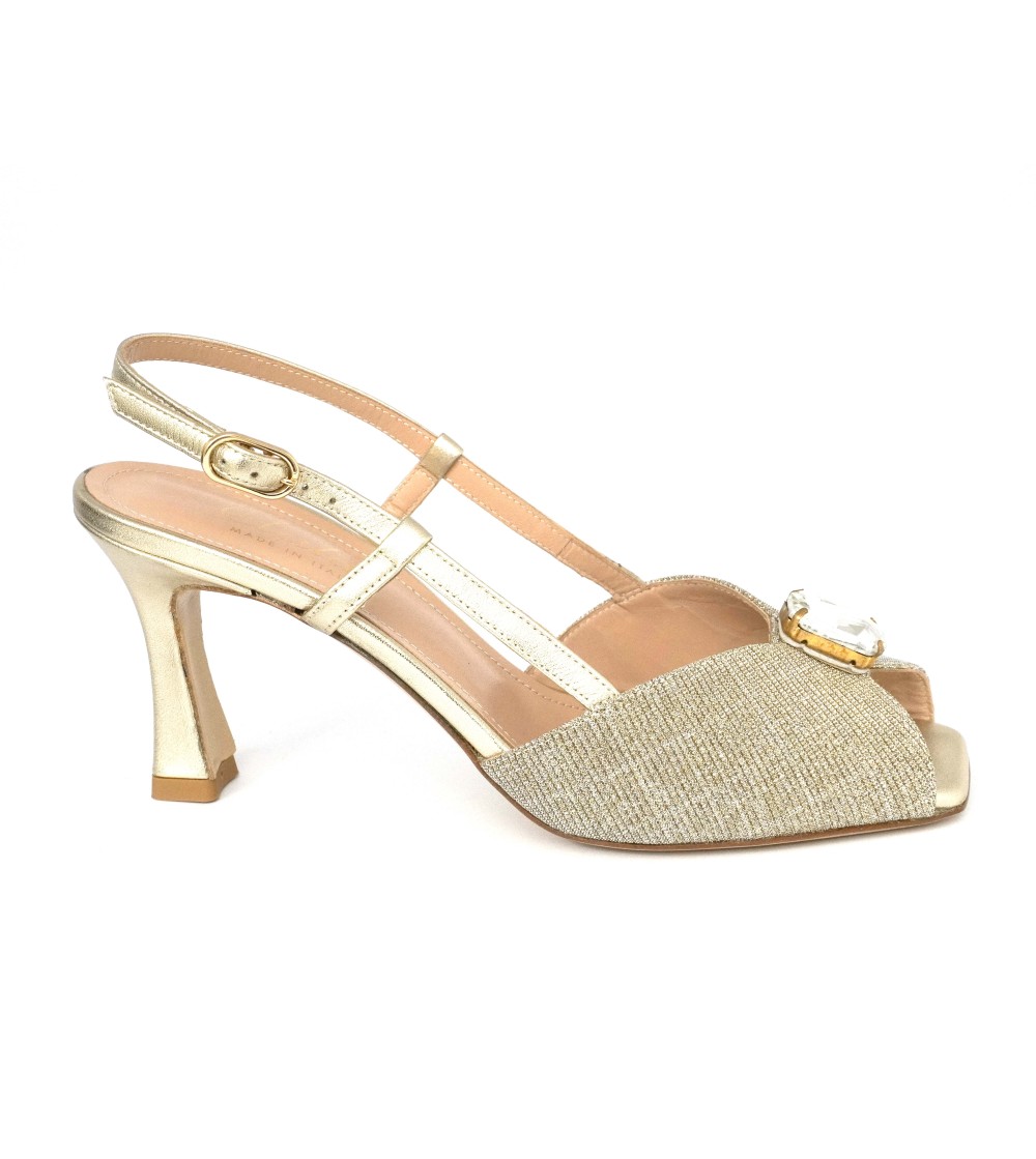 Elata Sandalo Cerimonia Farfalla Gioiello Tessuto Glitter Platino