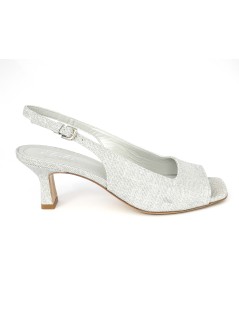 Elata Sandalo Cerimonia Classic Tacco Medio Tessuto Argento