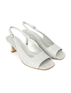 Elata Sandalo Cerimonia Classic Tacco Medio Tessuto Argento