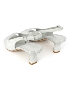 Elata Sandalo Cerimonia Classic Tacco Medio Tessuto Argento