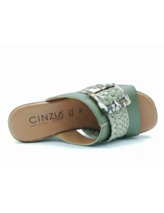 Cinzia Soft Sabot Zeppa Alta Monofascia Corda e Pelle Oliva