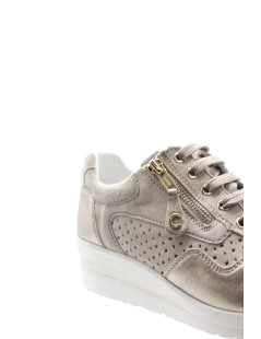 Cinzia Soft Sneakers Traforata Zeppa Dettagli Laminati Zip Sabbia