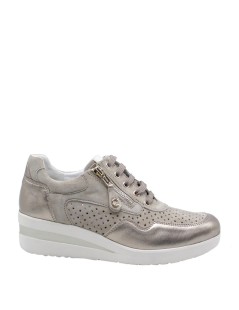 Cinzia Soft Sneakers Traforata Zeppa Dettagli Laminati Zip Sabbia
