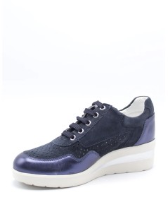 Cinzia Soft Sneakers Trafaorata Zeppa Dettagli Laminati Zip Blu