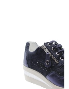 Cinzia Soft Sneakers Trafaorata Zeppa Dettagli Laminati Zip Blu