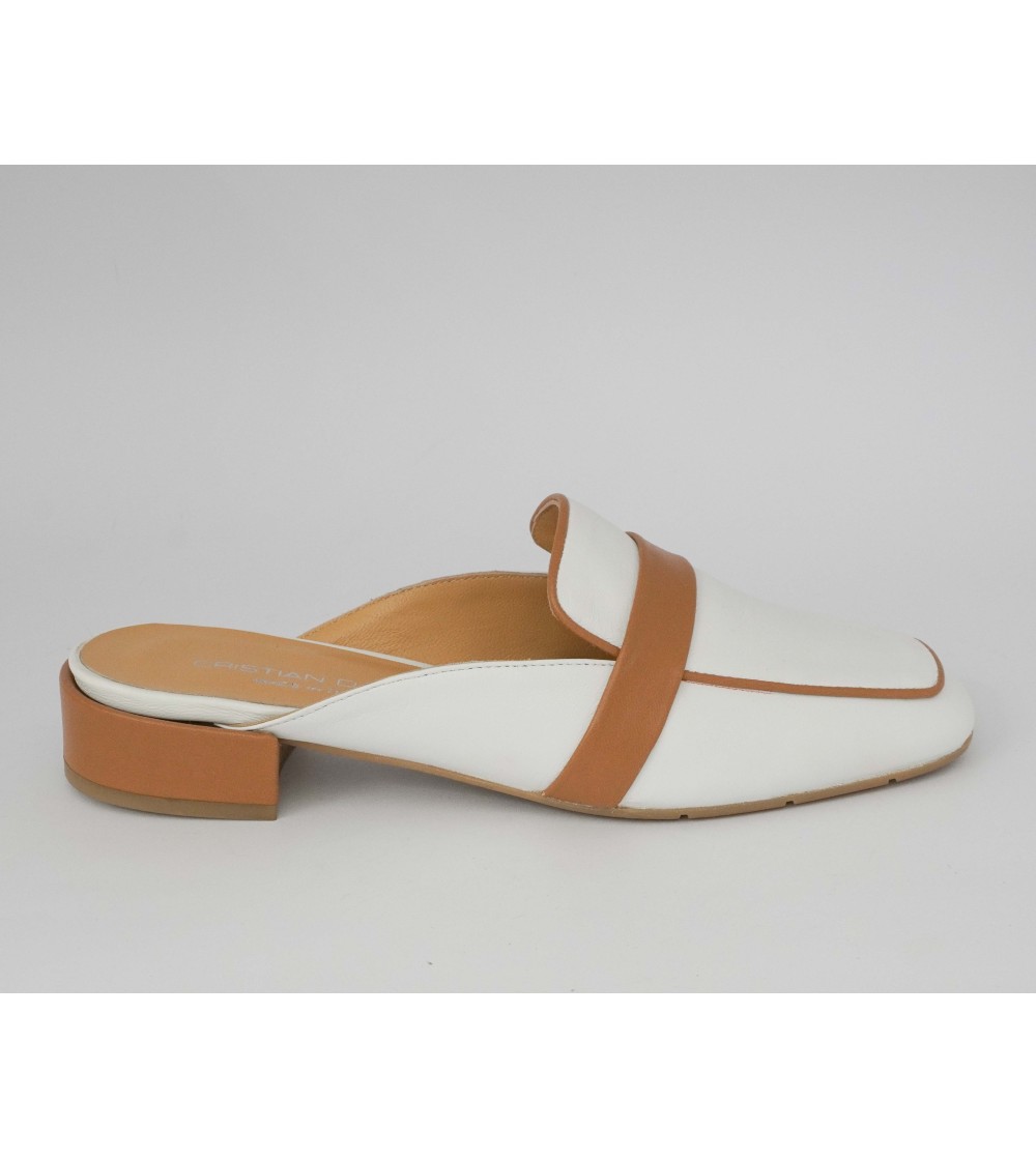 Cristian Daniel Sabot Mule Tacco Medio Vaschetta Bianco Cuoio