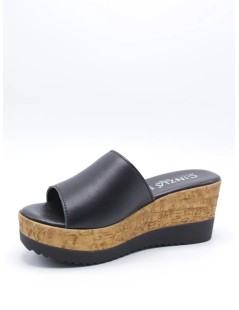 Cinzia Soft Ciabatta Zeppa Media Effetto Sughero Pelle Nero