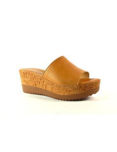Cinzia Soft Ciabatta Zeppa Effetto Sughero Monofascia Cuoio