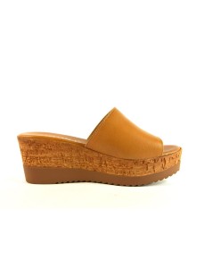 Cinzia Soft Ciabatta Zeppa Effetto Sughero Monofascia Cuoio