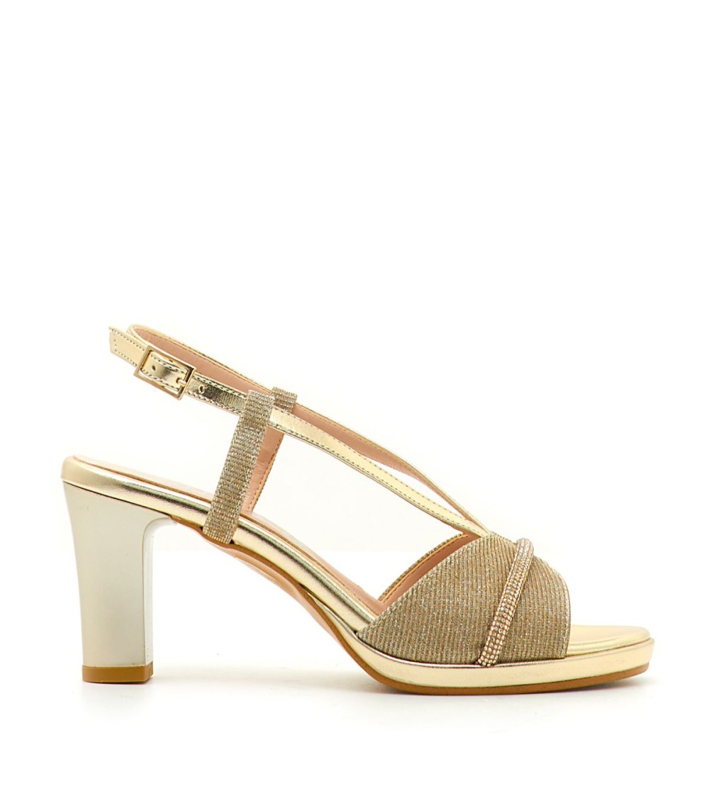 Cinzia Soft Sandalo Tacco Fasce Scollo V Fascia Notturno Strass Platino