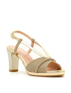 Cinzia Soft Sandalo Tacco Fasce Scollo V Fascia Notturno Strass Platino
