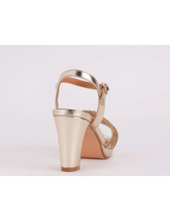 Cinzia Soft Sandalo Tacco Multifasce Strass Braccialetto Fibbia Champagne