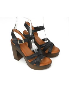 Raquel Perez Sandalo Tacco Plateau Alto Incrocio Braccialetto Nero