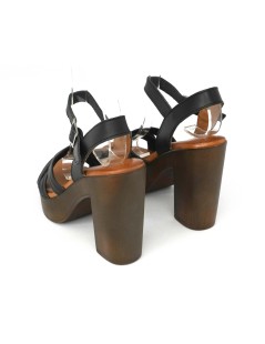Raquel Perez Sandalo Tacco Plateau Alto Incrocio Braccialetto Nero