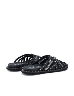 Cult Ciabatta Multi Fasce Incrociate Borchie Catene Nero