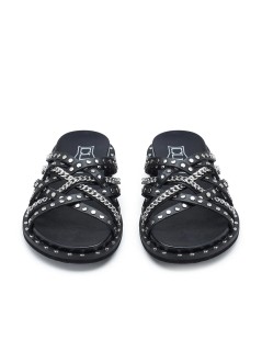 Cult Ciabatta Multi Fasce Incrociate Borchie Catene Nero