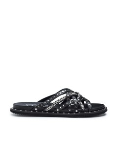 Cult Ciabatta Multi Fasce Incrociate Borchie Catene Nero