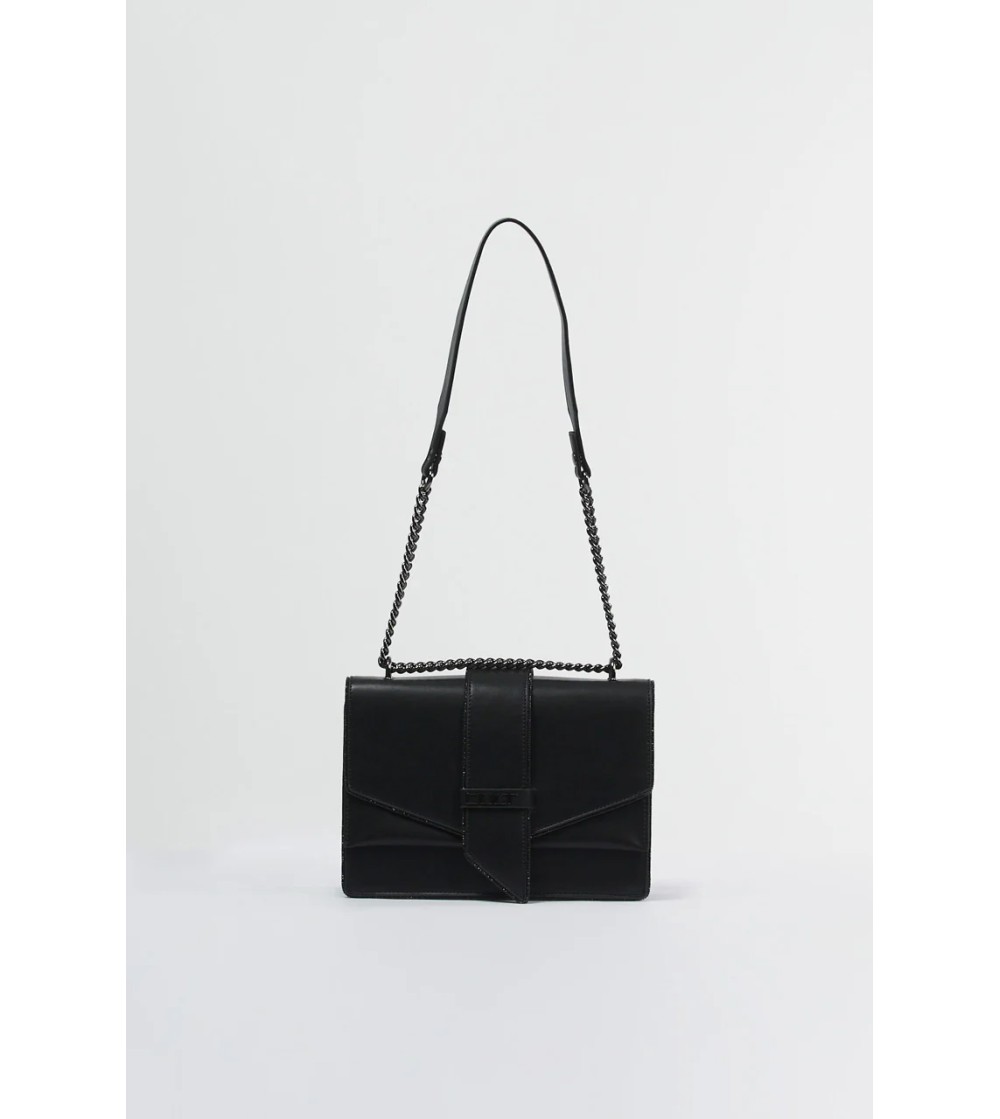 Cult Borsa Strass Tracolla Catena Pelle Patta Bottoni Nero