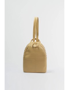 Cult Zaino Quadri Ricami Manico Zip Borchie Beige