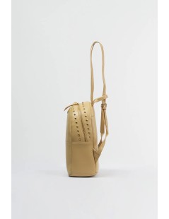 Cult Zaino Quadri Ricami Manico Zip Borchie Beige