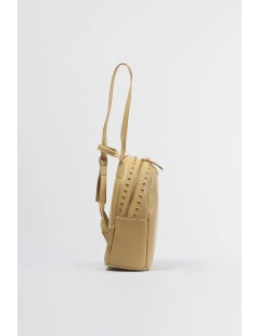 Cult Zaino Quadri Ricami Manico Zip Borchie Beige