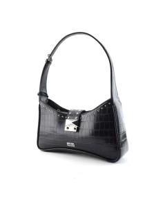 Cult Borsa a Spalla Cocco Fibbia Incastro Borchie Nero Cocco