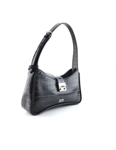 Cult Borsa a Spalla Cocco Fibbia Incastro Borchie Nero Cocco