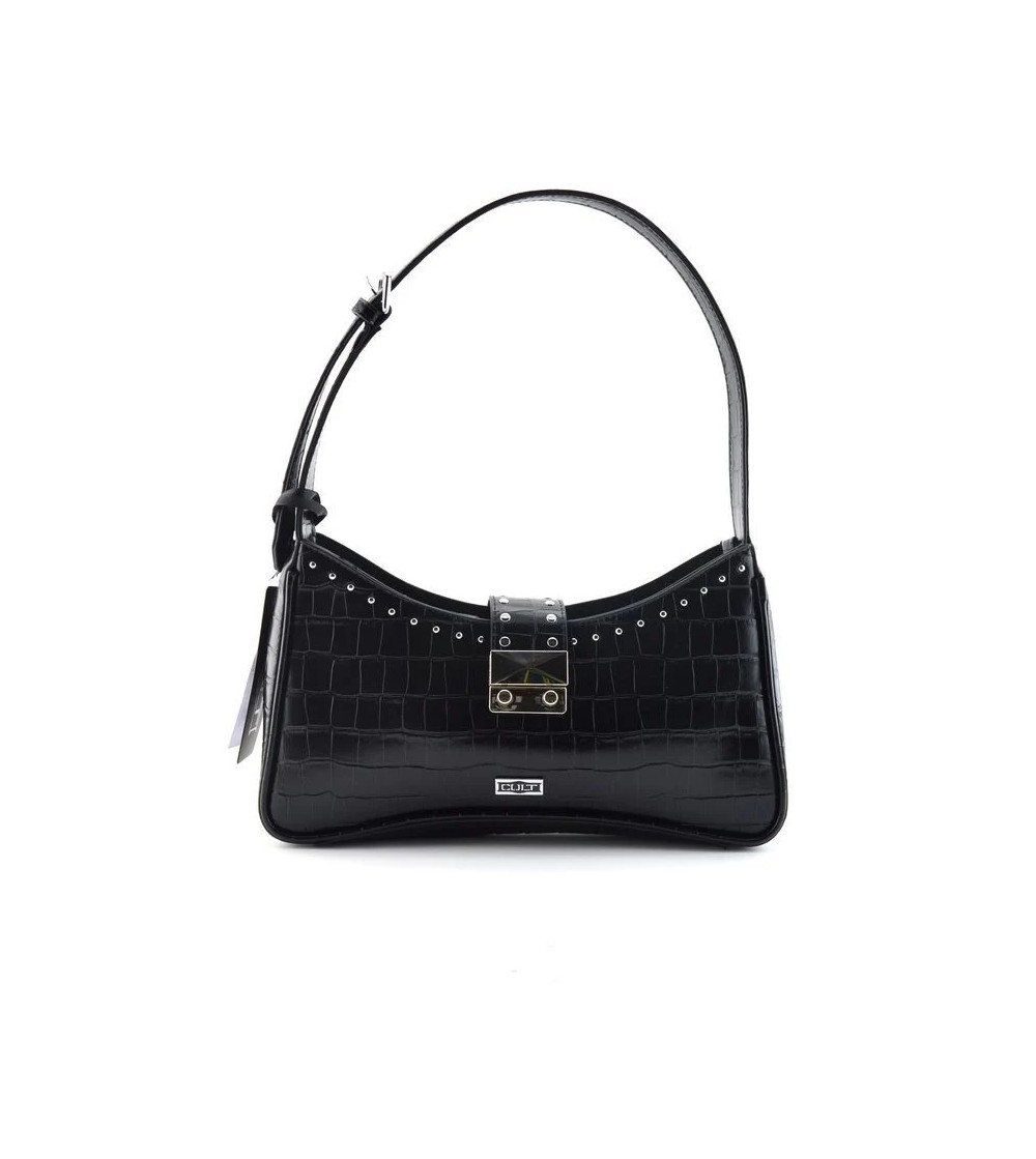 Cult Borsa a Spalla Cocco Fibbia Incastro Borchie Nero Cocco