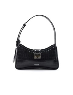 Cult Borsa a Spalla Cocco Fibbia Incastro Borchie Nero Cocco