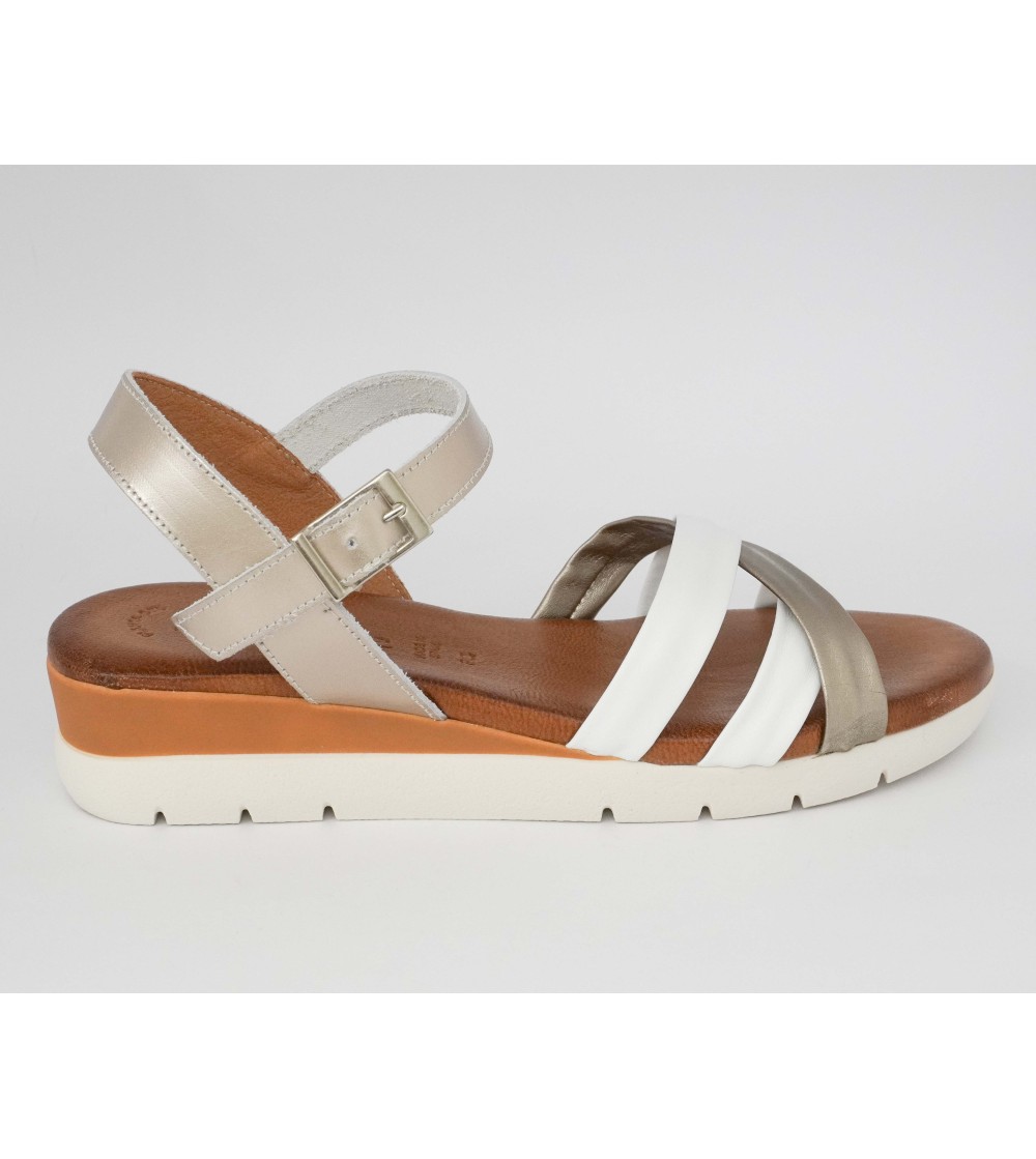 Raquel Perez Sandalo Zeppa Media Multifasce Laminato Bianco