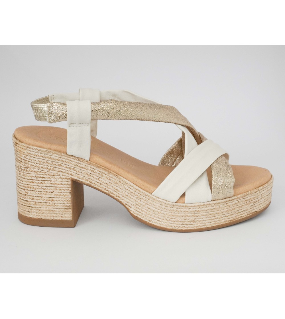 Raquel Perez Sandalo Tacco Plateau Incrocio Nappa Bianco Platino