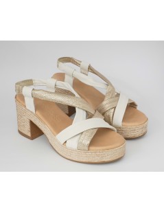 Raquel Perez Sandalo Tacco Plateau Incrocio Nappa Bianco Platino