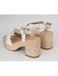 Raquel Perez Sandalo Tacco Plateau Incrocio Nappa Bianco Platino