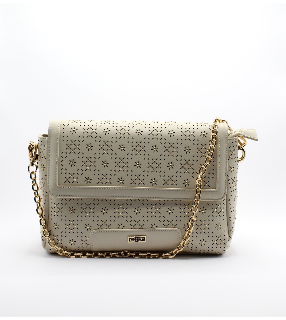 Cult Bags Trafori Borchie Spalla con Catena e Tracolla Crema
