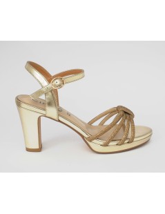 Cinzia Soft Sandalo Plateau Multifasce Strass Vernice Oro Rame