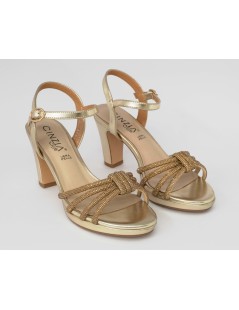 Cinzia Soft Sandalo Plateau Multifasce Strass Vernice Oro Rame