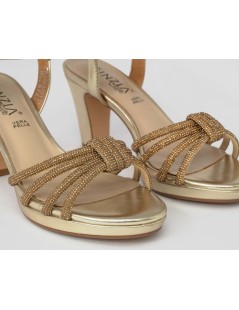 Cinzia Soft Sandalo Plateau Multifasce Strass Vernice Oro Rame